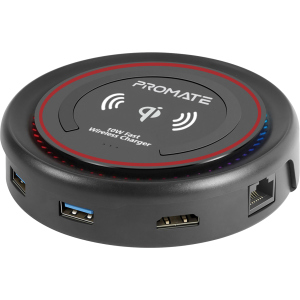 Док-станція 6-в-1 Promate CenterHub USB-C PD/10W Wireless Charger/HDMI/2xUSB 3.0/USB-C 3.1/RJ45 Maroon (centerhub.maroon) надійний