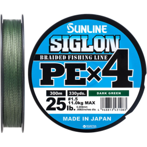 Шнур Sunline Siglon PE х4 300 м # 1.5/0.209 мм 11 кг Темно-зелений (16580948) в Кривому Розі