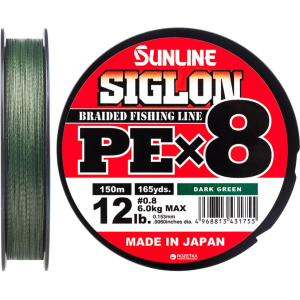 Шнур Sunline Siglon PE х8 150 м # 0.8/0.153 мм 6 кг Темно-зелений (16580976)