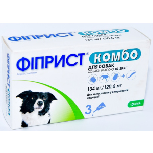 Краплі від бліх та кліщів KRKA Фіприст Комбо на холку 3 піпетки по 1,34 мл для собак масою тіла 10-20 кг (3838989645540) в Кривому Розі