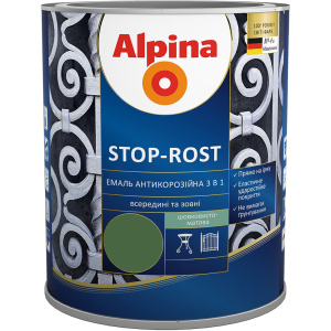 Емаль Alpina Stop-Rost 3 в 1 Ral 6002 Шовковисто-матова 0.75 л Зелена (948103639) в Кривому Розі