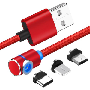 Магнітний кабель USB XoKo SC-370 Magneto Game Red 3 в 1 - Lightning, Micro USB, Type-C 1 м (SC-370MGNT-RD) краща модель в Кривому Розі