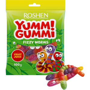 Упаковка цукерок Roshen желейних Yummi Gummi Worms 100 г х 22 шт (4823077622182) ТОП в Кривому Розі