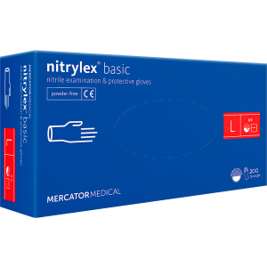 Рукавички нітрилові Mercator Medical Nitrylex Basic неопудрені розмір L 200 шт - 100 пар Сині (3.1003) ТОП в Кривому Розі