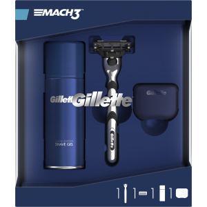 Подарочный набор для мужчин Gillette Бритва с 1 сменной кассетой Mach 3 + Гель Fusion Ultra Sensitive 75 мл + Дорожный чехол (7702018508624) ТОП в Кривом Роге