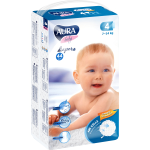 Подгузники одноразовые для детей AURA baby 4 7-14 кг 44 шт (4752171003309) лучшая модель в Кривом Роге