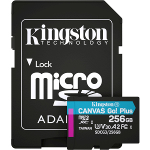 Kingston MicroSDXC 256 ГБ Canvas Go! Plus Class 10 UHS-I U3 V30 A2 + SD-адаптер (SDCG3/256GB) в Кривому Розі