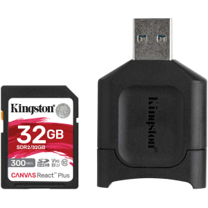 Kingston SDHC 32GB Canvas React Plus Class 10 UHS-II U3 ​​V90 + USB-кардридер (MLPR2/32GB) ТОП в Кривому Розі