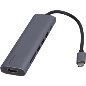 USB-хаб адаптер Ailink Aluminium 7 в 1 USB-C 4K HDMI Card Reader Hub Multi Port 100W PD c кабелем AI-CH7A Space Grey ТОП в Кривом Роге