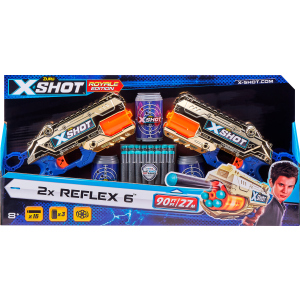 Набор скорострельных бластеров Zuru X-Shot Excel Reflex 6 Double 16 патронов + 3 банки Golden (36480Z) (193052031310) в Кривом Роге