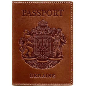 Новий Обкладинка для паспорта шкіряна з українським гербом BlankNote BN-OP-UA-k Коричнева краща модель в Кривому Розі
