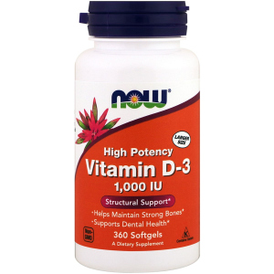 Витамины NOW Foods Vitamin D 3 1000 ME 360 капcул (733739003751) лучшая модель в Кривом Роге